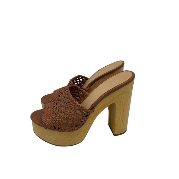 Veronica Beard 'Guadalupe' Brown Woven Leather Wooden-Heel Mules Size 6 - Picture 2 of 7